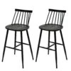 2er-Set Barhocker HWC-G69, Tresenhocker Barstuhl, Massivholz Retro Design Metall Fußablage Gastronomie ~ Anthrazit