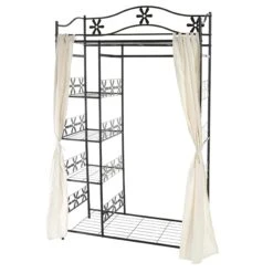 Metall-Garderobe Genf, Garderobenständer Kleiderschrank Metallregal 172x100x43cm ~ Mit Vorhang