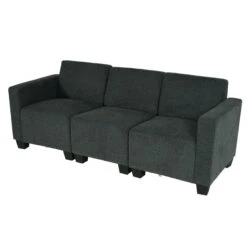 Modular 3-Sitzer Sofa Couch Lyon, Stoff/Textil ~ Anthrazit-grau