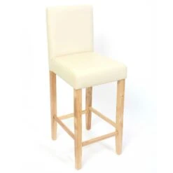 2er-Set Barhocker Barstuhl M37 Kunstleder ~ Creme, Helle Füße