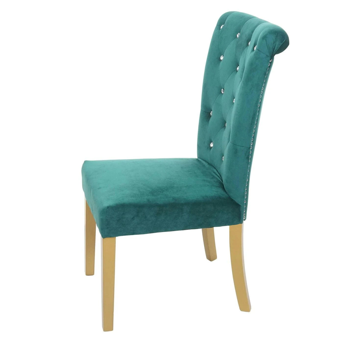 Esszimmerstuhl HWC-D22, Stuhl Küchenstuhl, Nieten Samt ~ Dunkelgrün, Goldfarbene Beine 5 Esszimmerstuhl HWC-D22, Stuhl Küchenstuhl, Nieten Samt ~ Dunkelgrün, Goldfarbene Beine – Bild 3
