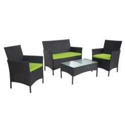 3-2-1-1 Poly-Rattan Garten-Garnitur Halden, Lounge-Set Sitzgruppe Sofa ~ Braun-meliert, Kissen Grün -Wohnmöbel 7bcc2bc5 9b44 4e9f 8a56 55726c92a008 1