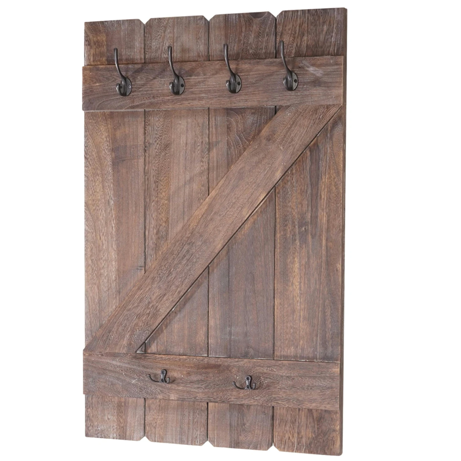 2er-Set Garderobe T33, Wandgarderobe Garderobenpaneel, Wandhaken Holz 109x28x4cm ~ Grau-braun Shabby 7 2er-Set Garderobe T33, Wandgarderobe Garderobenpaneel, Wandhaken Holz 109x28x4cm ~ Grau-braun Shabby – Bild 5