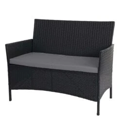 2-1-1 Poly-Rattan Garten-Garnitur Halden, Sitzgruppe Lounge-Set Sofa ~ Anthrazit, Kissen Anthrazit -Wohnmöbel 7cdd9a46 f300 47bd 9372 db696611393c