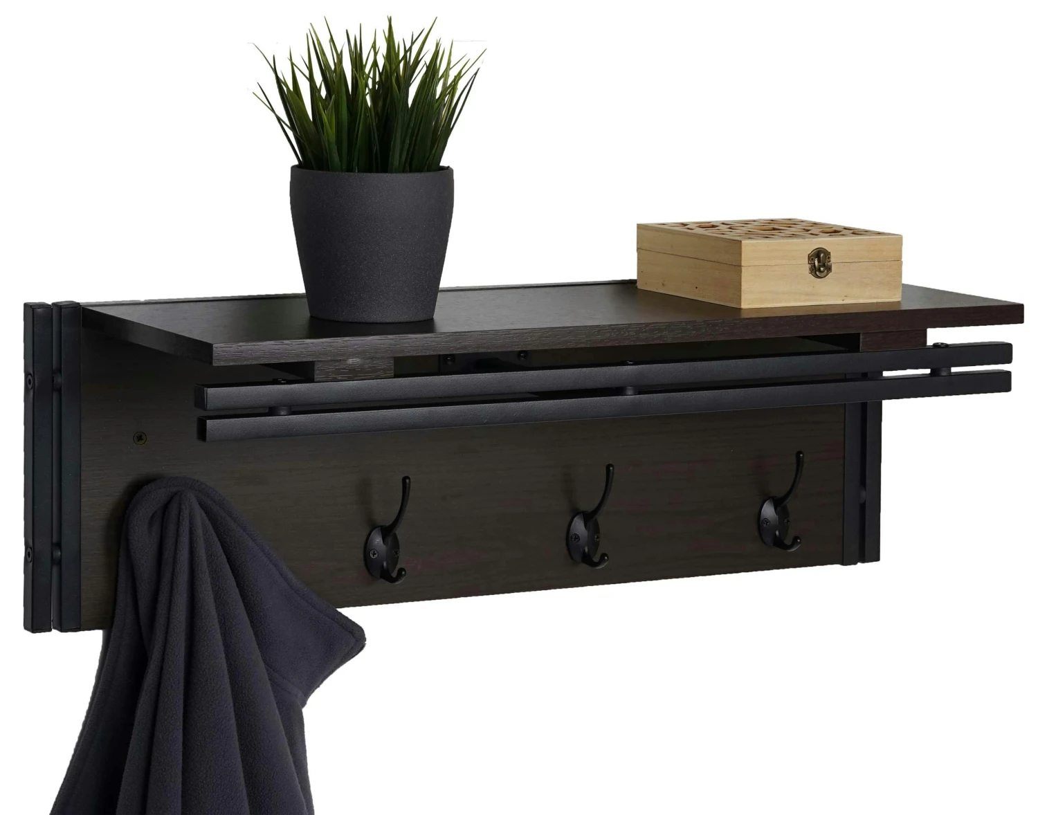 Wandgarderobe HWC-A27, Garderobe Regal, 4 Haken 24x75x24cm 3D-Struktur ~ Dunkelbraun 4 Wandgarderobe HWC-A27, Garderobe Regal, 4 Haken 24x75x24cm 3D-Struktur ~ Dunkelbraun – Bild 2