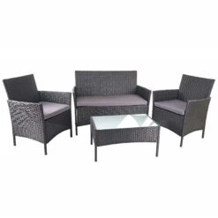 Poly-Rattan Garten-Garnitur HWC-D82, Sitzgruppe Lounge-Set ~ Schwarz Mit Kissen Anthrazit