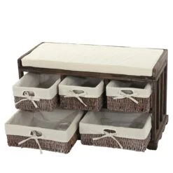 Kommode Und Sitzbank Mit 5 Schubladen, 45x77x36cm, Shabby-Look, Vintage ~ Braun -Wohnmöbel 8f426bfc 7887 4ba9 bc33 5dcb89de991a