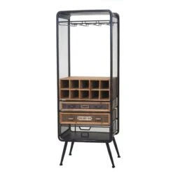 Weinregal HWC-C91, Flaschenregal Barschrank Weinständer Für 10 Flaschen, Tanne Holz Vintage 157x57x38cm