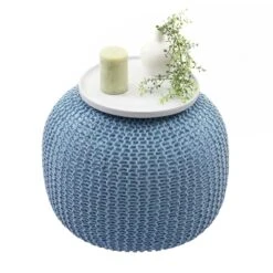 Pouf HWC-E16, Strickhocker Sitzhocker Strickpouf, Strickoptik 40x50cm ~ Blau -Wohnmöbel 90a08410 1027 4e73 aad7 03b8c8c093a5