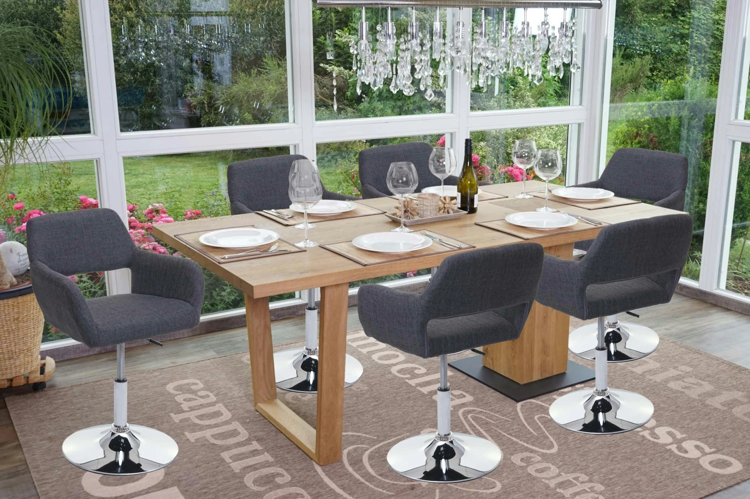 Esszimmerstuhl HWC-A50 III, Stuhl Küchenstuhl, Retro 50er Jahre, Stoff/Textil ~ Dunkelgrau, Chromfuß 8 Esszimmerstuhl HWC-A50 III, Stuhl Küchenstuhl, Retro 50er Jahre, Stoff/Textil ~ Dunkelgrau, Chromfuß – Bild 6