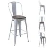 4er-Set Barhocker HWC-A73 Inkl. Holz-Sitzfläche, Barstuhl Tresenhocker Mit Lehne, Metall Industriedesign ~ Grau