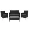 Poly-Rattan Garnitur HWC-F55, Balkon-/Garten-/Lounge-Set Sofa Sitzgruppe ~ Schwarz, Kissen Dunkelgrau