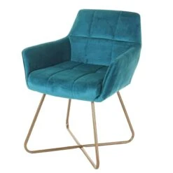 Esszimmerstuhl HWC-F37, Stuhl Küchenstuhl, Retro Design Samt Goldene Füße ~ Petrol