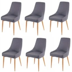6er-Set Esszimmerstuhl HWC-B44 II, Stuhl Küchenstuhl Retro Design ~ Stoff/Textil Dunkelgrau