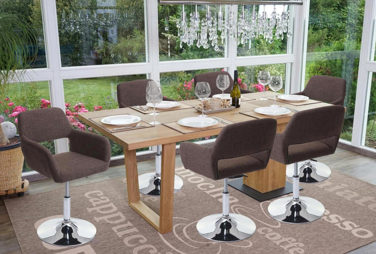 Esszimmerstuhl HWC-A50 III, Stuhl Küchenstuhl, Retro 50er Jahre, Stoff/Textil ~ Braun, Chromfuß 8 Esszimmerstuhl HWC-A50 III, Stuhl Küchenstuhl, Retro 50er Jahre, Stoff/Textil ~ Braun, Chromfuß – Bild 6