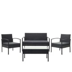 Poly-Rattan Garnitur HWC-F56, Balkon-/Garten-/Lounge-Set Sitzgruppe ~ Grau, Kissen Dunkelgrau -Wohnmöbel a55c8edf 4c32 49f4 be92 968b547bba83 3