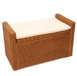 Sitzbank Sitzhocker M92 Rattan Mit Stauraum Und Kissen 88cm ~ Honigfarben