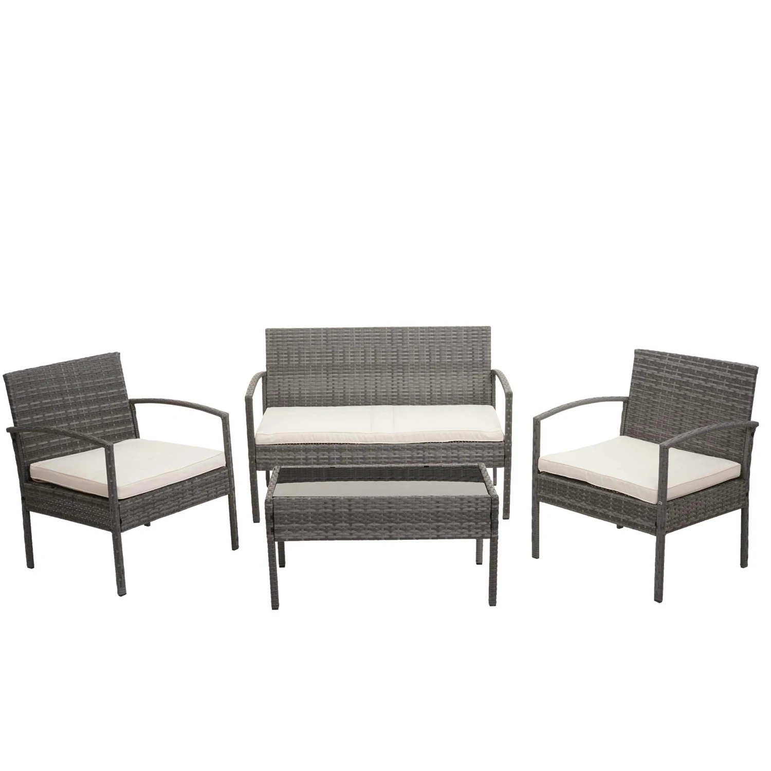 Poly-Rattan Garnitur HWC-F56, Balkon-/Garten-/Lounge-Set Sitzgruppe ~ Grau, Kissen Creme 3 Poly-Rattan Garnitur HWC-F56, Balkon-/Garten-/Lounge-Set Sitzgruppe ~ Grau, Kissen Creme
