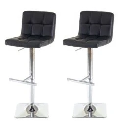 2er-Set Barhocker Kavala, Barstuhl Tresenhocker, Mit Lehne Drehbar ~ Kunstleder Schwarz, Chromfuß