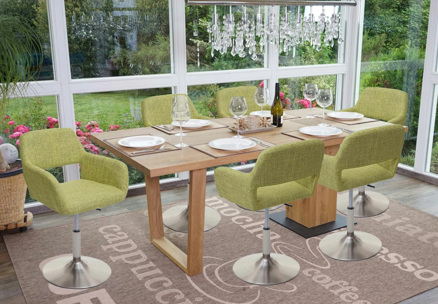 Esszimmerstuhl HWC-A50 III, Stuhl Küchenstuhl, Retro 50er Jahre, Stoff/Textil ~ Hellgrün, Fuß Gebürstet 8 Esszimmerstuhl HWC-A50 III, Stuhl Küchenstuhl, Retro 50er Jahre, Stoff/Textil ~ Hellgrün, Fuß Gebürstet – Bild 6