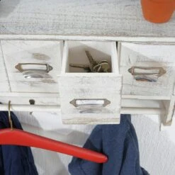 Garderobe HWC-C49, Wandgarderobe Wandregal, Vintage Mit 5 Schubladen 32x65x13cm ~ Shabby Look, Weiß -Wohnmöbel b038bf23 1942 498c 97b4 07b3275d27e3 1