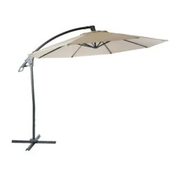 Deluxe Ampelschirm HWC-D14, Sonnenschirm, Rund Ø 3m Polyester Alu/Stahl 14kg ~ Creme-weiß Ohne Ständer