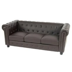 Luxus 3er Sofa Loungesofa Couch Chesterfield Kunstleder ~ Runde Füße, Braun -Wohnmöbel b288837e f9ae 4b16 8a83 afd94ce95f1c 4