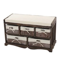Kommode Und Sitzbank Mit 5 Schubladen, 45x77x36cm, Shabby-Look, Vintage ~ Braun