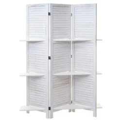 Paravent Yvelines, Trennwand Raumteiler Mit Regalböden 170x125cm, Shabby Look ~ Weiß/weiß