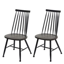 2er-Set Esszimmerstuhl HWC-G69, Küchen/Bistrostuhl, Massivholz Retro Design Metall Gastronomie ~ Anthrazit