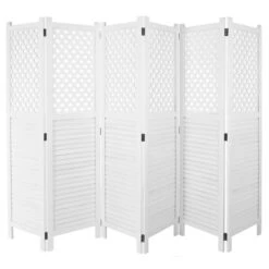 Paravent HWC-A84, Raumteiler Trennwand Sichtschutz, Ornamente 170x245cm ~ Weiß