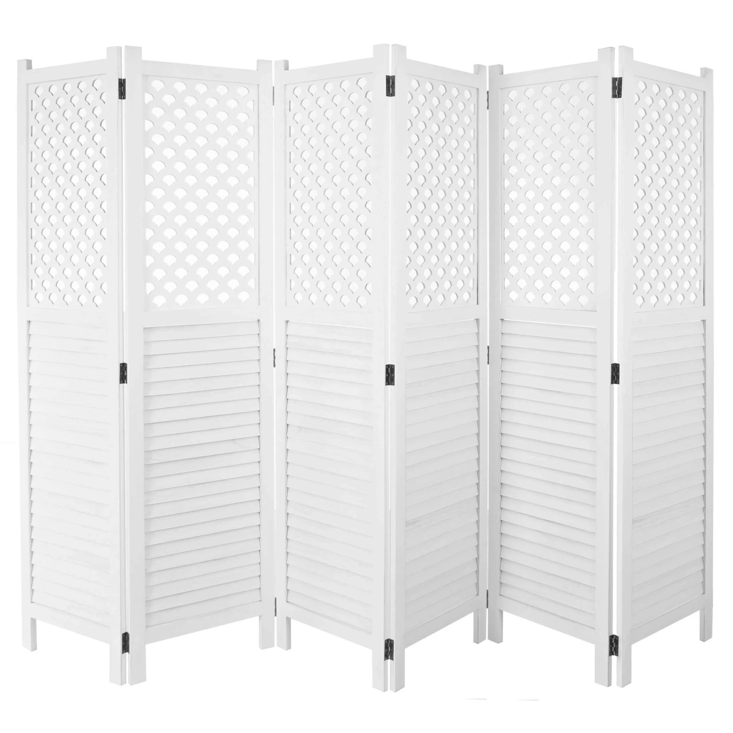 Paravent HWC-A84, Raumteiler Trennwand Sichtschutz, Ornamente 170x245cm ~ Weiß 3 Paravent HWC-A84, Raumteiler Trennwand Sichtschutz, Ornamente 170x245cm ~ Weiß