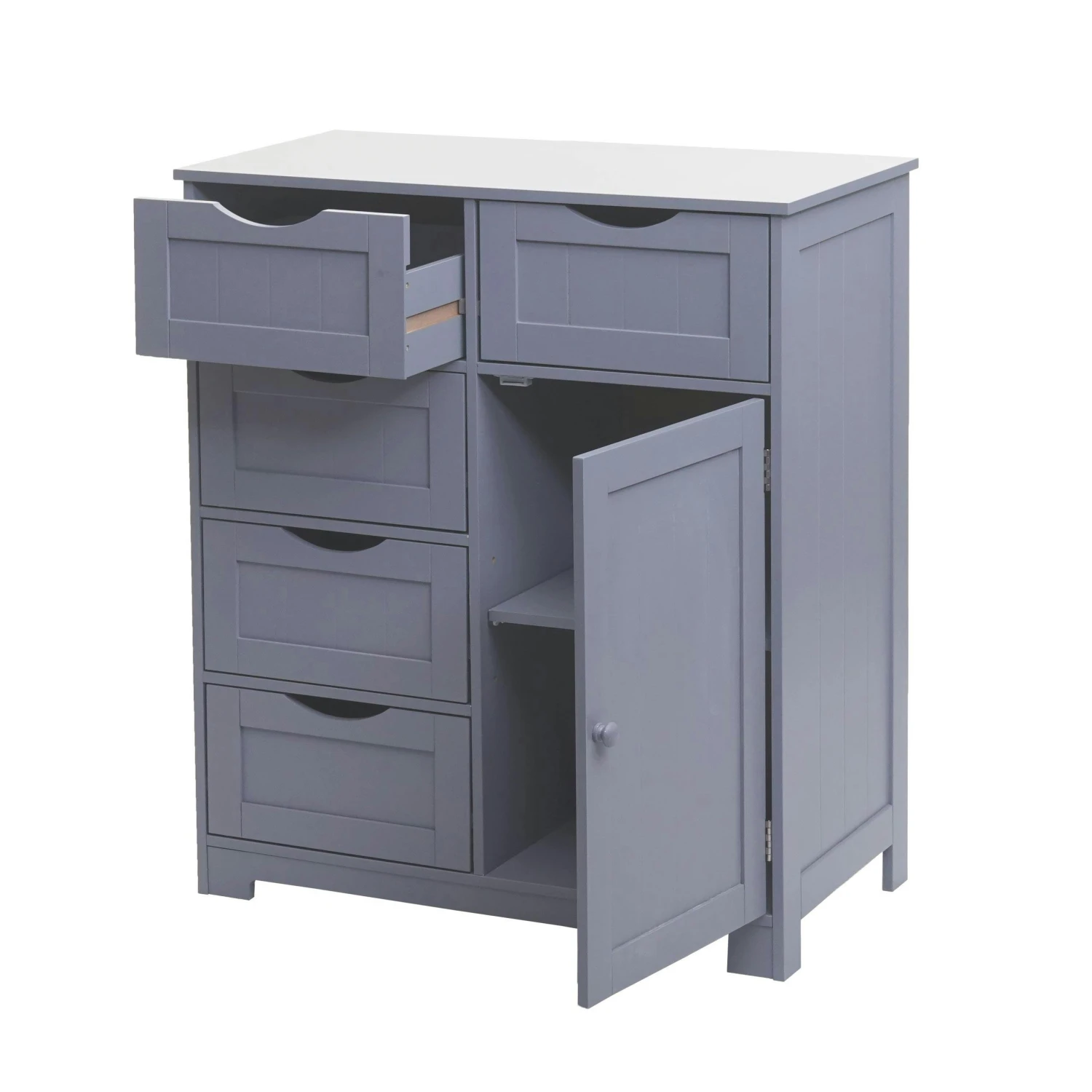 Kommode HWC-B65, Schubladenschrank Schrank, 5 Schubladen Und 1 Tür 80x70x35cm ~ Grau 3 Kommode HWC-B65, Schubladenschrank Schrank, 5 Schubladen Und 1 Tür 80x70x35cm ~ Grau