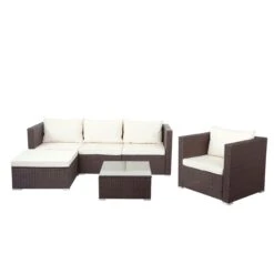 Poly-Rattan-Garnitur Brescia, Gartengarnitur Sitzgruppe Sofa Lounge-Set ~ Schwarz, Kissen Creme -Wohnmöbel c6bb1356 8e4c 4924 ac01 298aa88ebe78 1