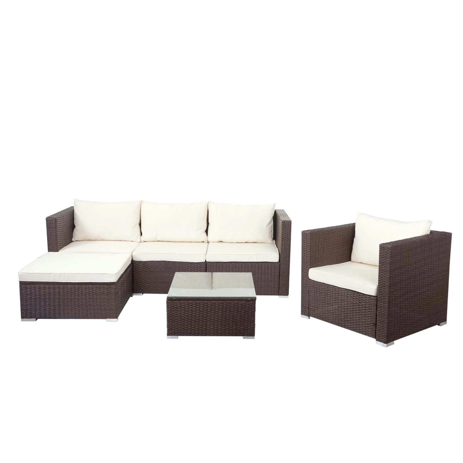 Poly-Rattan-Garnitur Brescia, Gartengarnitur Sitzgruppe Sofa Lounge-Set ~ Braun, Kissen Creme 3 Poly-Rattan-Garnitur Brescia, Gartengarnitur Sitzgruppe Sofa Lounge-Set ~ Braun, Kissen Creme