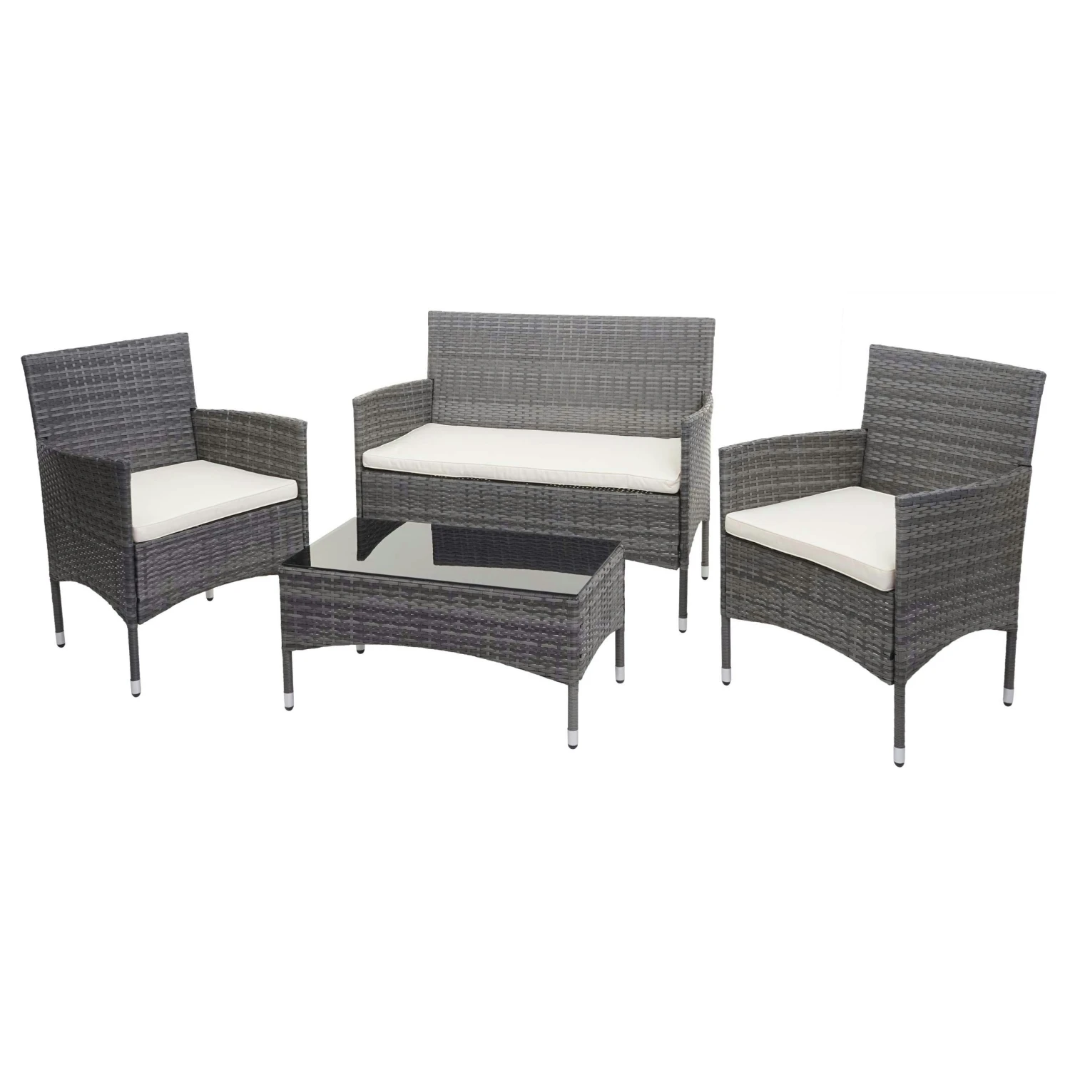 Poly-Rattan Garnitur HWC-F55, Balkon-/Garten-/Lounge-Set Sofa Sitzgruppe ~ Schwarz, Kissen Creme 4 Poly-Rattan Garnitur HWC-F55, Balkon-/Garten-/Lounge-Set Sofa Sitzgruppe ~ Schwarz, Kissen Creme – Bild 2