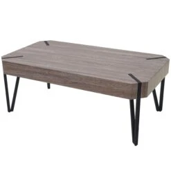 Couchtisch Kos T573, Wohnzimmertisch, 43x110x60cm FSC-zertifiziert ~ Dunkle Eiche, Dunkle Metall-Füße