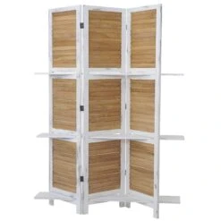 Paravent Yvelines, Trennwand Raumteiler Mit Regalböden 170x125cm, Shabby Look ~ Weiß/braun