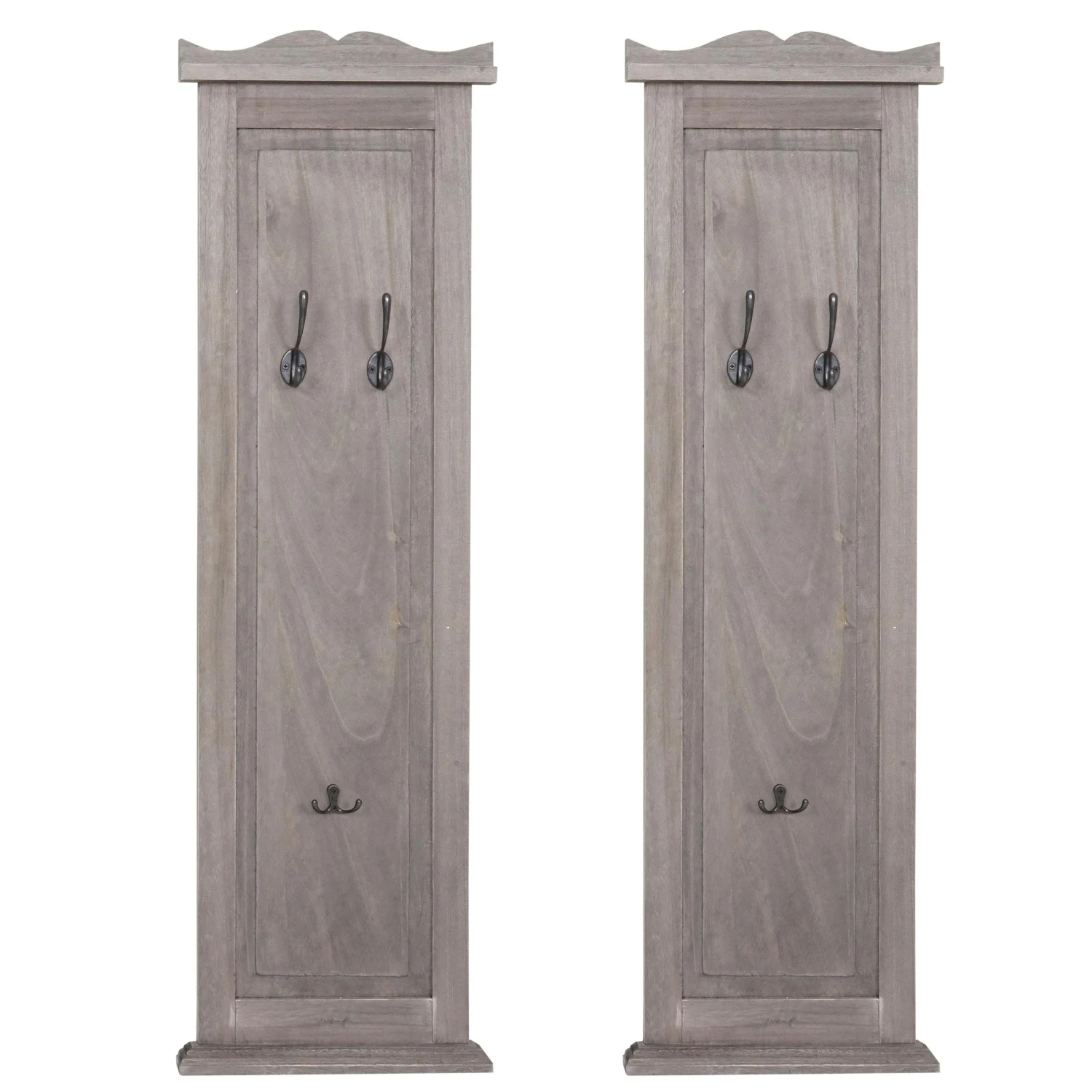 2er-Set Garderobe T33, Wandgarderobe Garderobenpaneel, Wandhaken Holz 109x28x4cm ~ Grau-braun Shabby 3 2er-Set Garderobe T33, Wandgarderobe Garderobenpaneel, Wandhaken Holz 109x28x4cm ~ Grau-braun Shabby