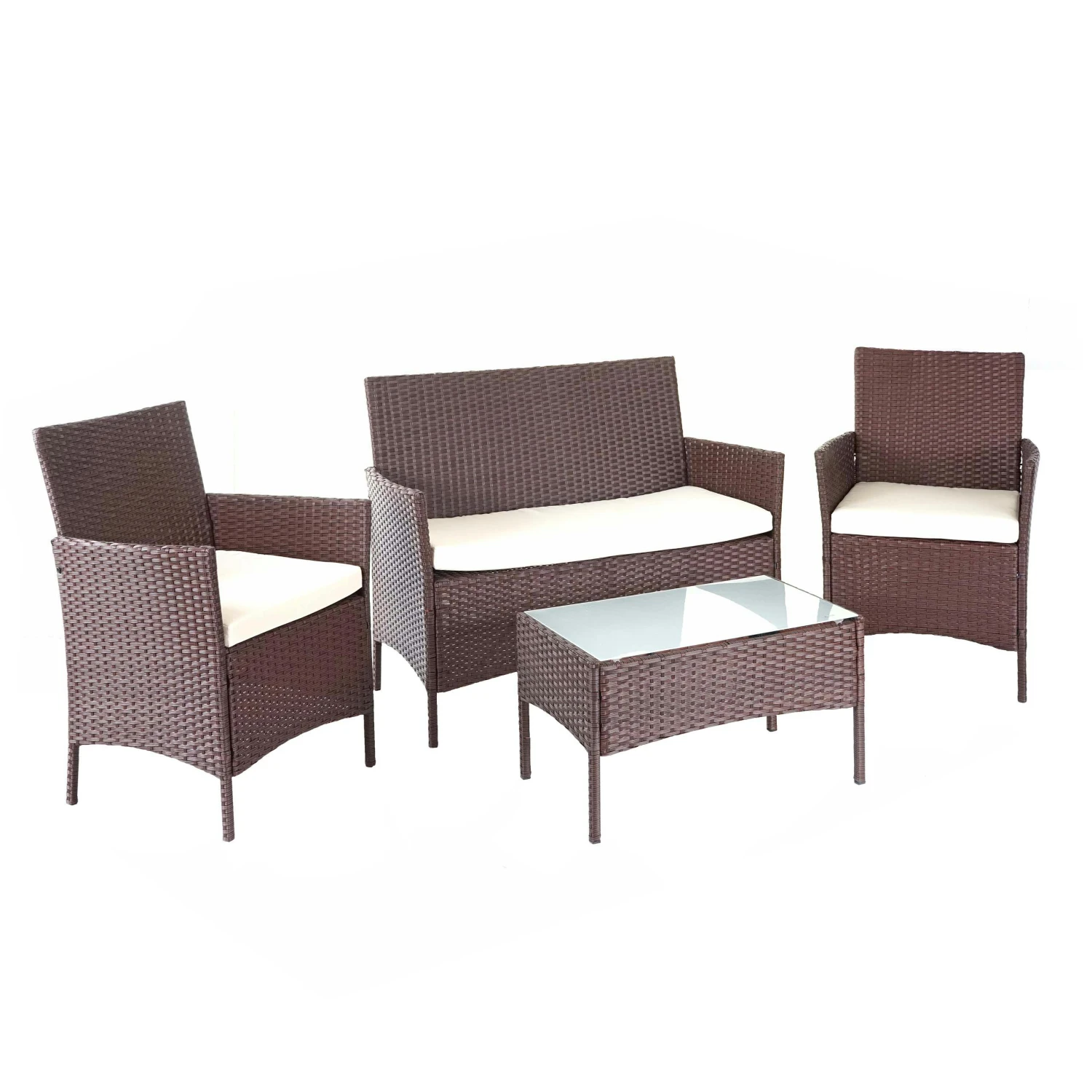 Poly-Rattan Garten-Garnitur HWC-D82, Sitzgruppe Lounge-Set ~ Schwarz Mit Kissen Creme 5 Poly-Rattan Garten-Garnitur HWC-D82, Sitzgruppe Lounge-Set ~ Schwarz Mit Kissen Creme – Bild 3