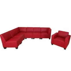 Modular Sofa-System Couch-Garnitur Lyon 3-1-1-1, Kunstleder ~ Rot -Wohnmöbel ce660980 3c43 406c a889 d1b756d59570 2