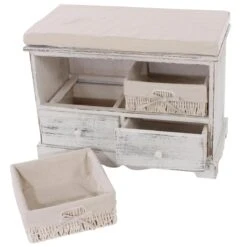 Sitzbank Kommode Mit 2 Körben 42x62x33cm, Shabby-Look, Vintage ~ Weiß -Wohnmöbel d36c1044 a6ca 4c49 b6a9 ccffbfe8cde4