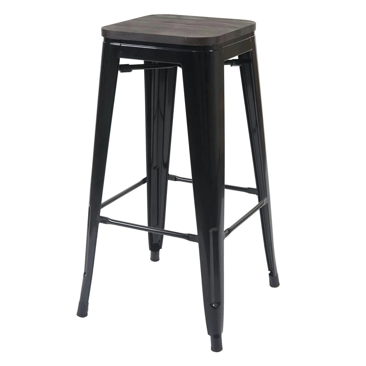 2er-Set Barhocker HWC-A73 Inkl. Holz-Sitzfläche, Barstuhl Tresenhocker, Metall Industriedesign Stapelbar ~ Schwarz 5 2er-Set Barhocker HWC-A73 Inkl. Holz-Sitzfläche, Barstuhl Tresenhocker, Metall Industriedesign Stapelbar ~ Schwarz – Bild 3