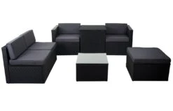 Poly-Rattan-Garnitur HWC-D21, Balkon-/Garten-/Lounge-Set Sofa Sitzgruppe, Box Staufach ~ Anthrazit, Kissen Dunkelgrau -Wohnmöbel d6adc8a5 b2f8 49da 913d a13dd795728a