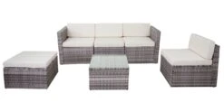 Poly-Rattan-Garnitur HWC-D24, Garten-/Lounge-Set Sofa ~ Grau, Polster Creme -Wohnmöbel da8630f9 8266 48f0 bff9 460c10293298