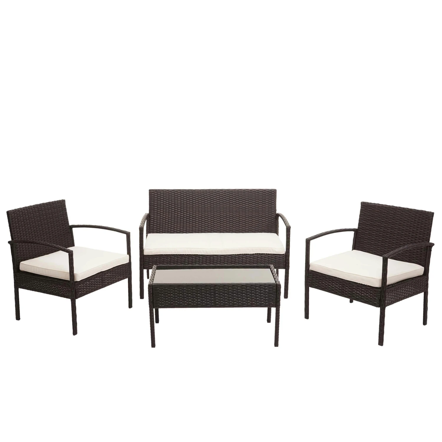Poly-Rattan Garnitur HWC-F56, Balkon-/Garten-/Lounge-Set Sitzgruppe ~ Schwarz, Kissen Creme 4 Poly-Rattan Garnitur HWC-F56, Balkon-/Garten-/Lounge-Set Sitzgruppe ~ Schwarz, Kissen Creme – Bild 2