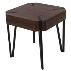 Couchtisch Kos T574, Beistelltisch, 52x50x50cm FSC-zertifiziert ~ Braune Eiche, Dunkle Metall-Füße