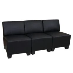 Modular 3-Sitzer Sofa Couch Lyon, Kunstleder ~ Schwarz, Ohne Armlehnen