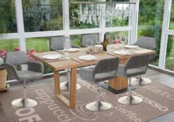 Esszimmerstuhl HWC-A50 III, Stuhl Küchenstuhl, Retro 50er Jahre, Stoff/Textil ~ Vintage Hellgrau, Fuß Gebürstet -Wohnmöbel dd315d5a f888 41f8 9ce3 e812ac90b0ab