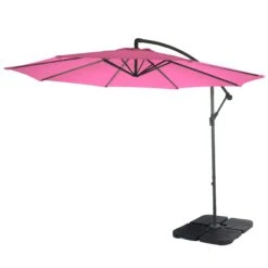 Ampelschirm Acerra, Sonnenschirm Sonnenschutz, Ø 3m Neigbar, Polyester/Stahl 11kg ~ Pink Mit Ständer